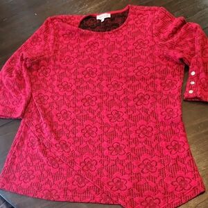 $8 Add On Marie Claire Floral Red Women's Sweater Sz XL